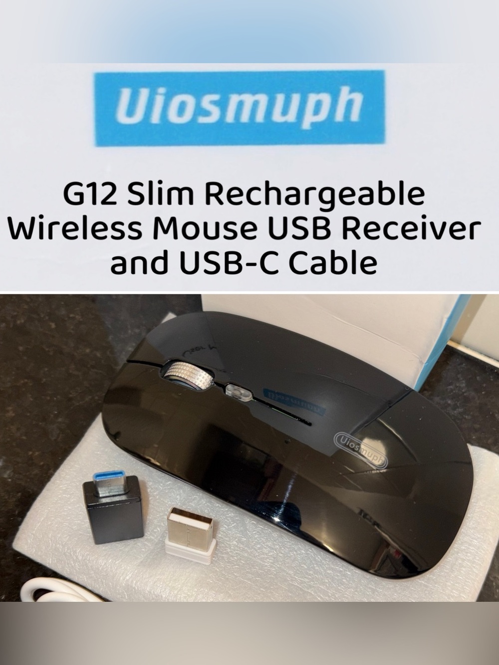 Uiosmuph G12 Slim Rechargeable Wireless Mouse w/ USB Receiver + USB-C